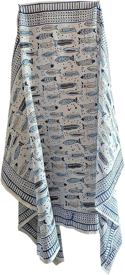 India Hand Block Print 100% Pure Cotton Beautiful Fish Printed Sarong Women Beach Bikini Pareo Co... | Amazon (US)