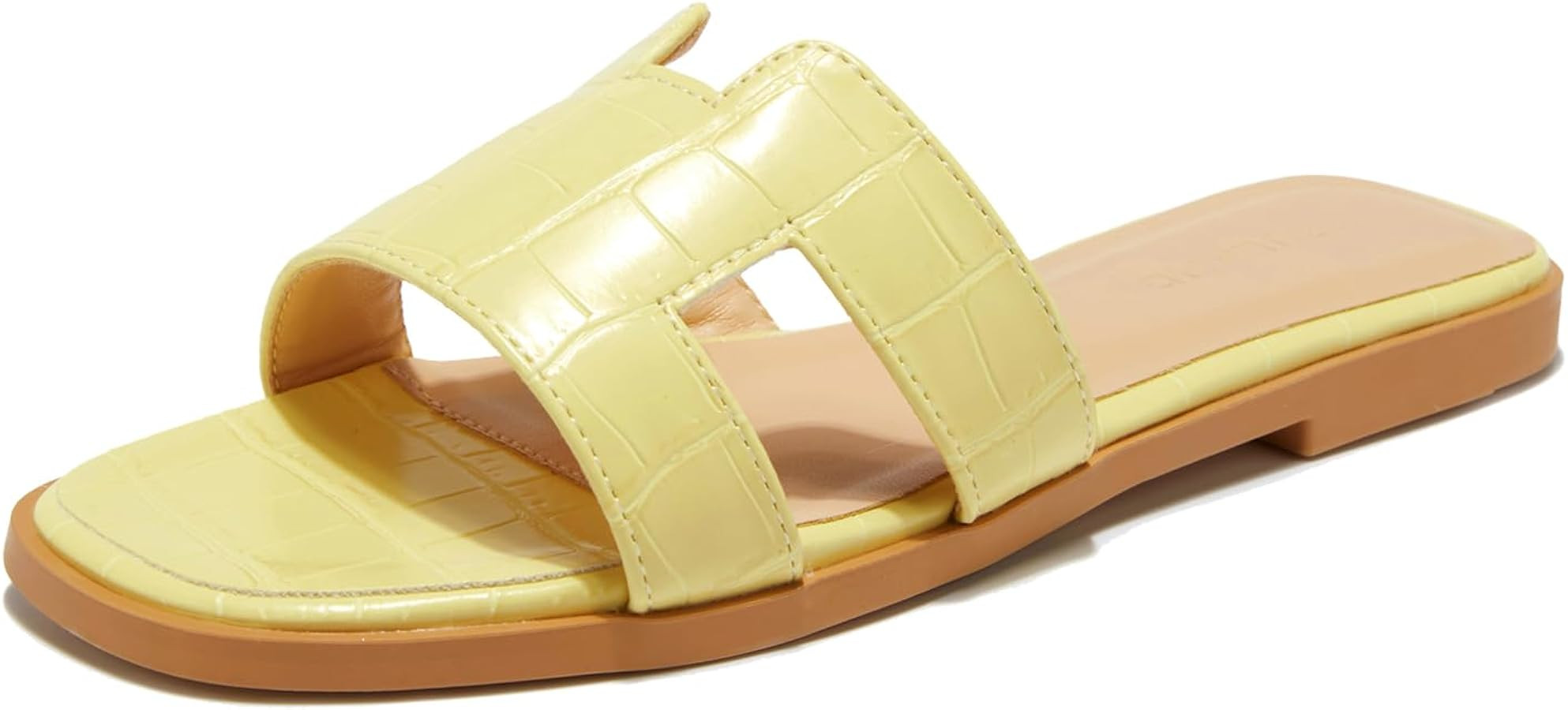 TRULAND H Strap Flat Slide Sandals for Women - Cute Fashion Open Square Toe Summer Dressy Sandals | Amazon (US)