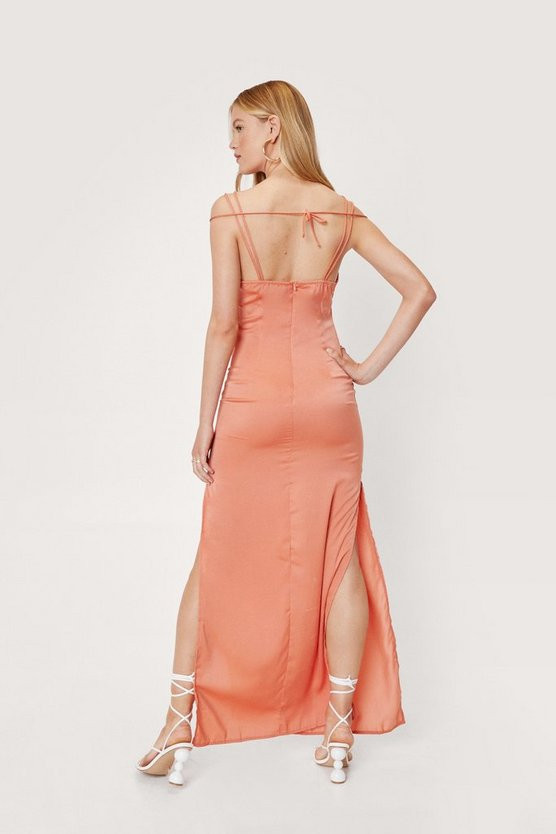 Strappy Satin Side Slit Maxi Dress | Nasty Gal (US)