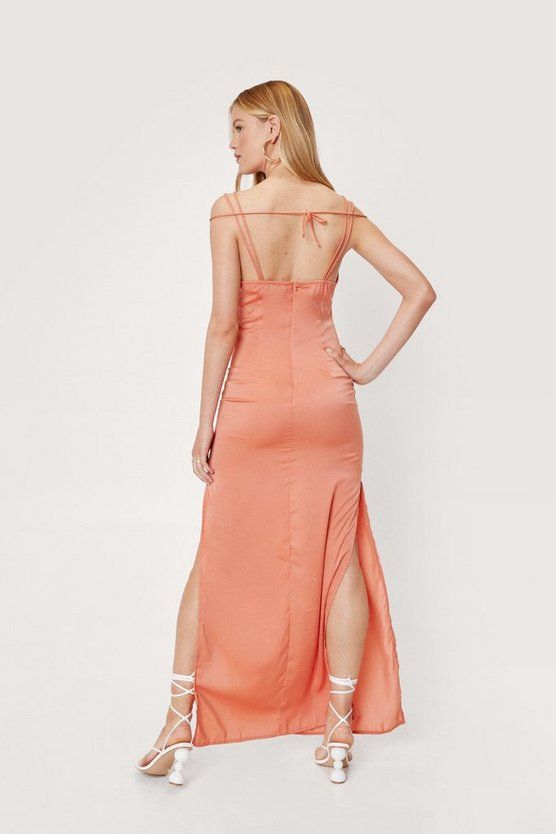 Strappy Satin Side Slit Maxi Dress | Nasty Gal (US)