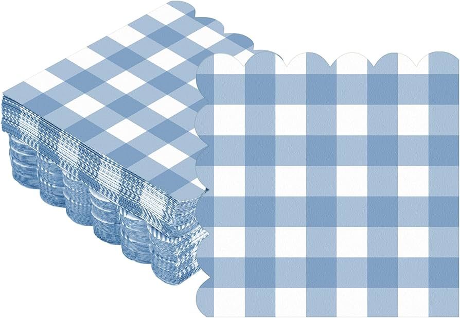 100 Pieces Scalloped Cocktail Napkins Plaid Thick Paper Napkins Disposable Scalloped Napkins for ... | Amazon (US)