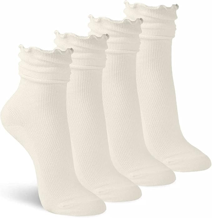 Jefferies Socks Womens Ruffle Ankle Dress Crew Seamless Cotton Scrunch Cuff Socks 4 Pair | Amazon (US)