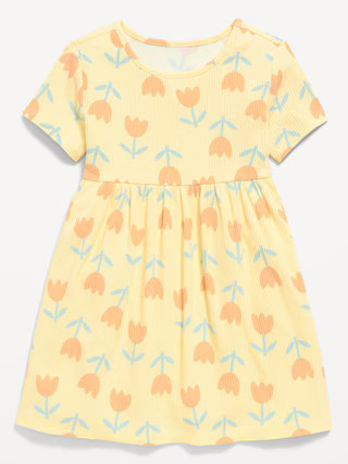 Short-Sleeve Ribbed Graphic Dress for Toddler Girls | Old Navy (US)