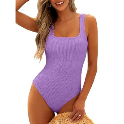 ANRABESS Womens One Piece Swimsuit Square Neck Backless Solid Modest Full Coverage Rib… | Amazon (US)