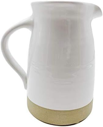 Amazon.com: White Ceramic Pitcher With Handle, Farmhouse Style Milk Jug or Flower Vase, Home Deco... | Amazon (US)