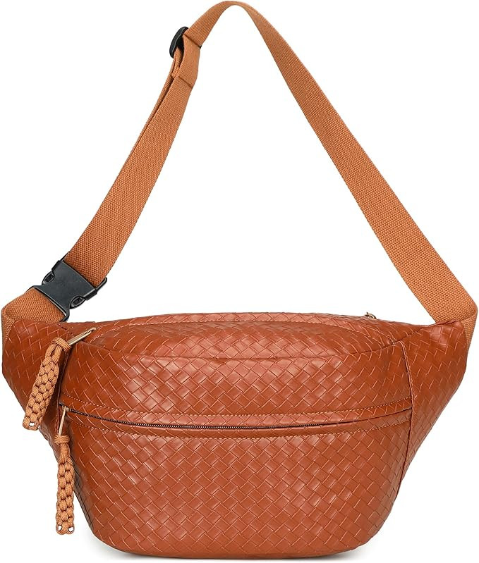 Sling Bag for Women Men,Woven Leather Fashionable Fanny Pack Crossbody Bags with Adjustable Shoul... | Amazon (US)