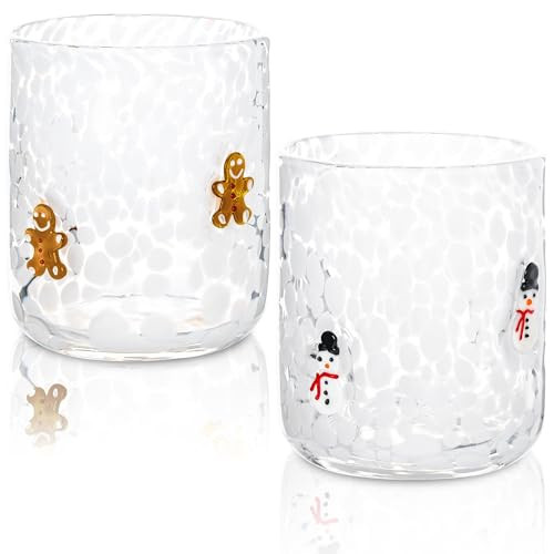 2 Pcs Christmas Icon Glass Cups Set-14 oz Gingerbread Man and Snowman Icon Wine Glasses Double Old Fashioned Icon Hand blown Cocktail Glasses Drinking Cups for Holiday Party Supplies and Lovely Gift | Amazon (US)