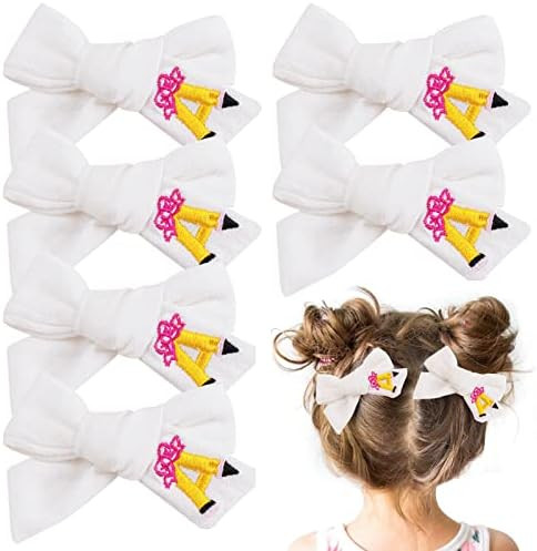 Back to School Pencil Hair Bows Clips,The Hand Painted Yellow Pencil Schoolgirl Pigtail Bows Clip... | Amazon (US)