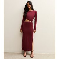 Women's Burgundy Cut Out Buckle Detail Long Sleeve Midi Dress New Look | New Look (UK)