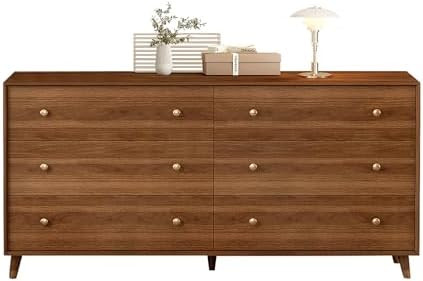 6 Drawer Dresser For Bedroom, 55 Inch Dresser for Closet with Walnut Frame, Modern Solid Wood Che... | Amazon (US)