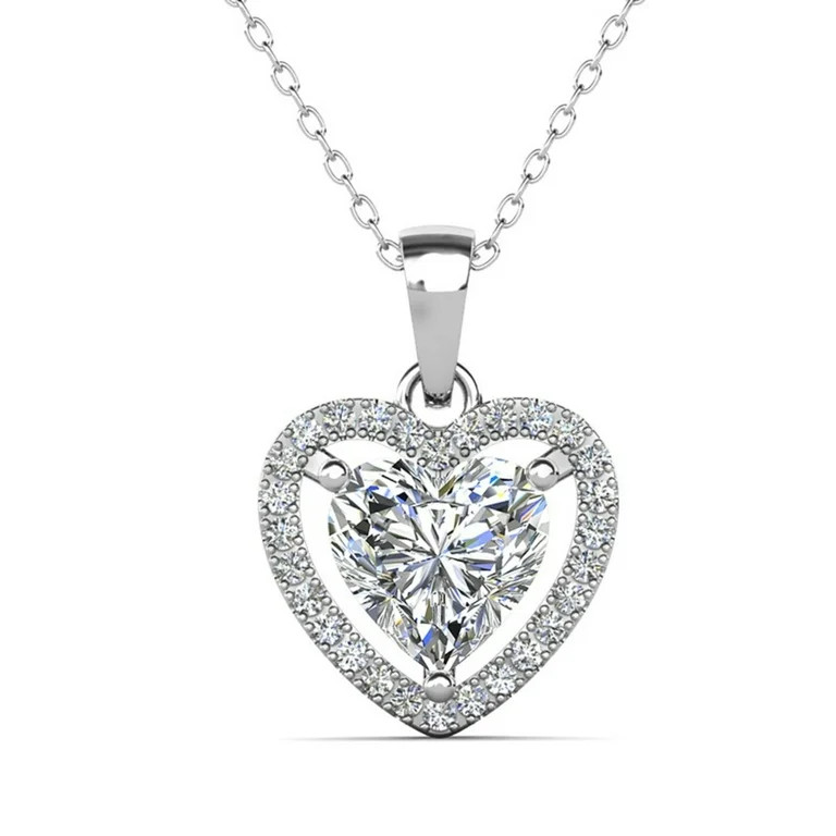 Cate & Chloe Amora 18k White Gold Plated Heart Pendant Necklace with Simulated Diamonds for Women... | Walmart (US)