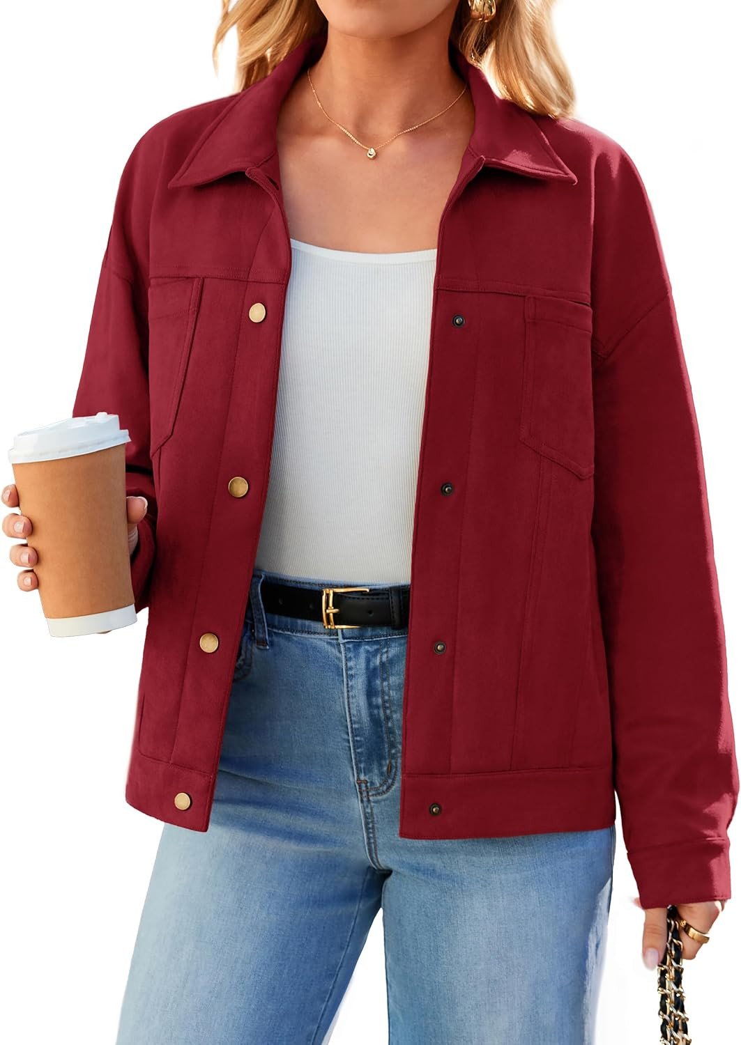 Glamaker Womens Faux Suede Jacket Button Down Lightweight Fall Coats | Amazon (US)
