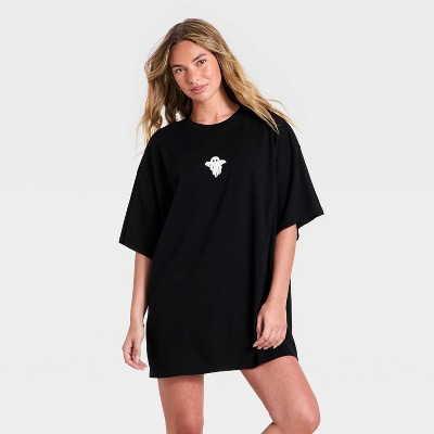 Women's Embroidered Halloween Oversized T-Shirt Sleep Dress - Hyde and EEK! Boutique™ Black XL | Target