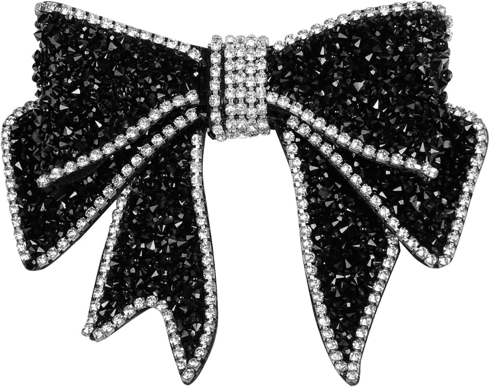 Black Rhinestone Bow Hair Clip - Elegant French Flat Clip - Black Hair Bow for Women Gift | Amazon (US)