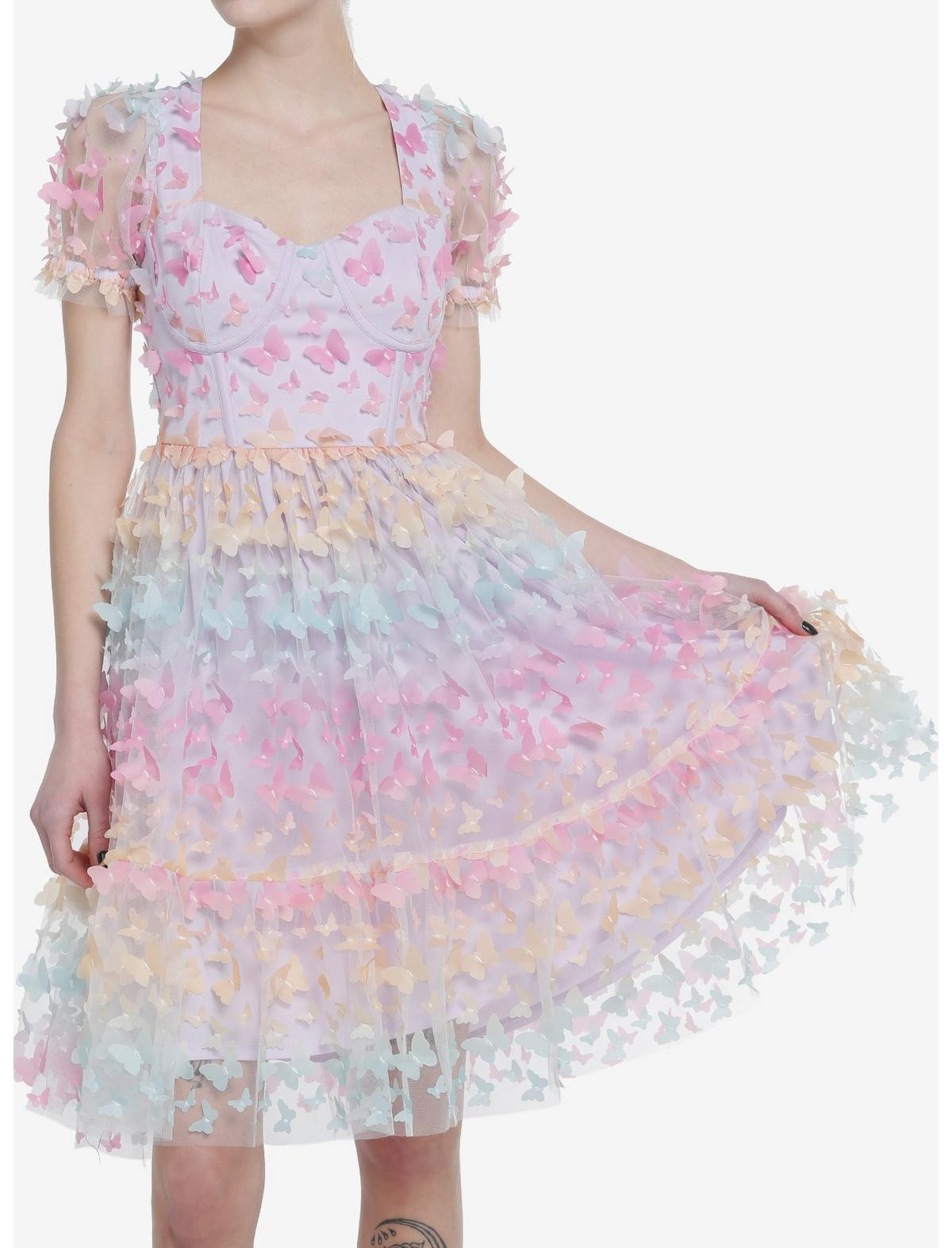 Sweet Society Pastel Butterfly Mesh Puff Sleeve Dress | Hot Topic | Hot Topic