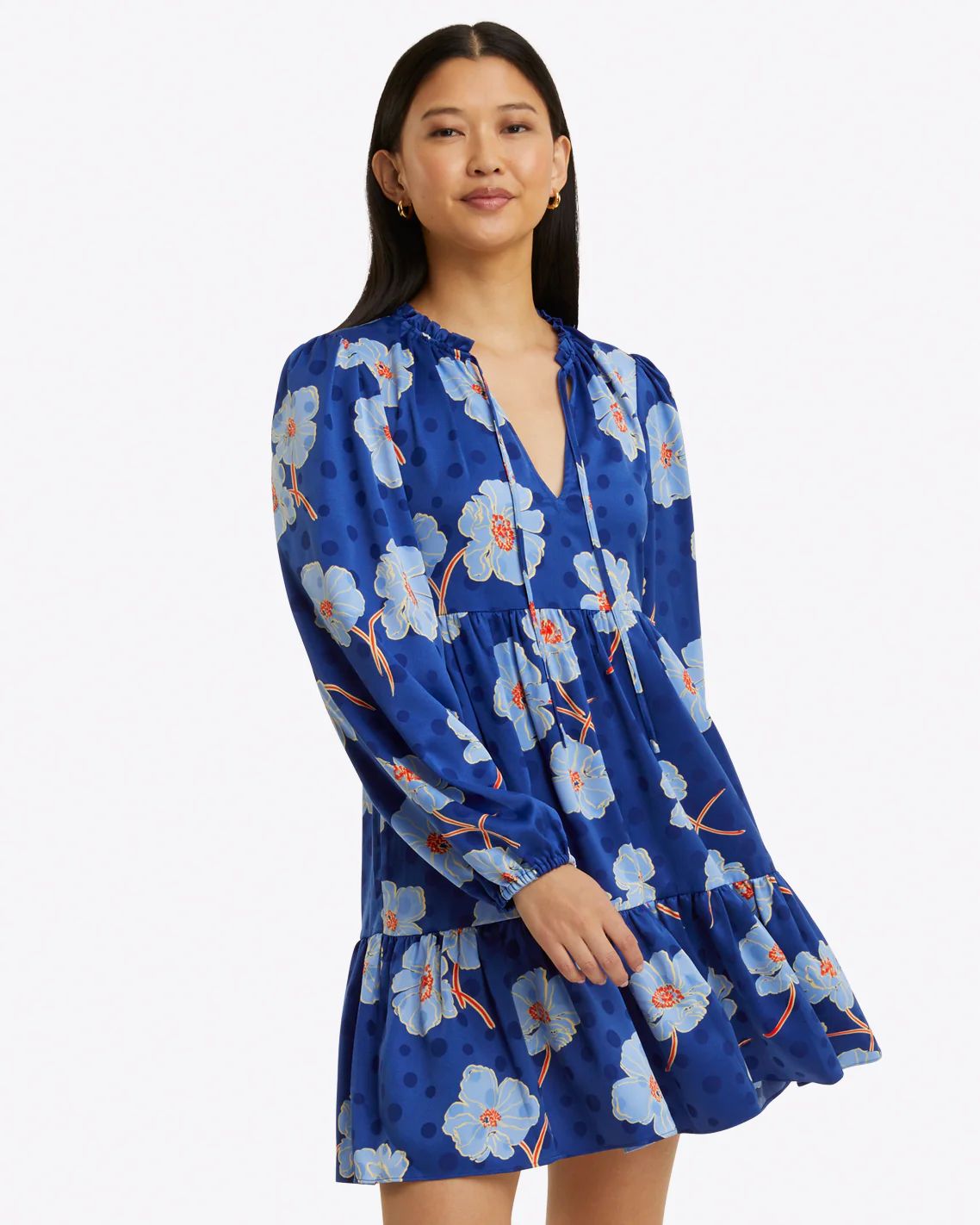 Connie Long Sleeve Mini Dress in Printed Dot Jacquard | Draper James (US)