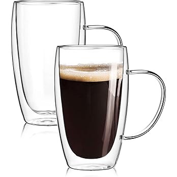 2-Pack 15 Oz Double Walled Glass Coffee Mugs with Handle,Large Insulated Layer Coffee Cups,Clear ... | Amazon (US)