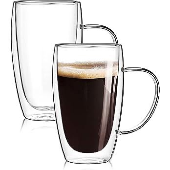 2-Pack 15 Oz Double Walled Glass Coffee Mugs with Handle,Large Insulated Layer Coffee Cups,Clear ... | Amazon (US)