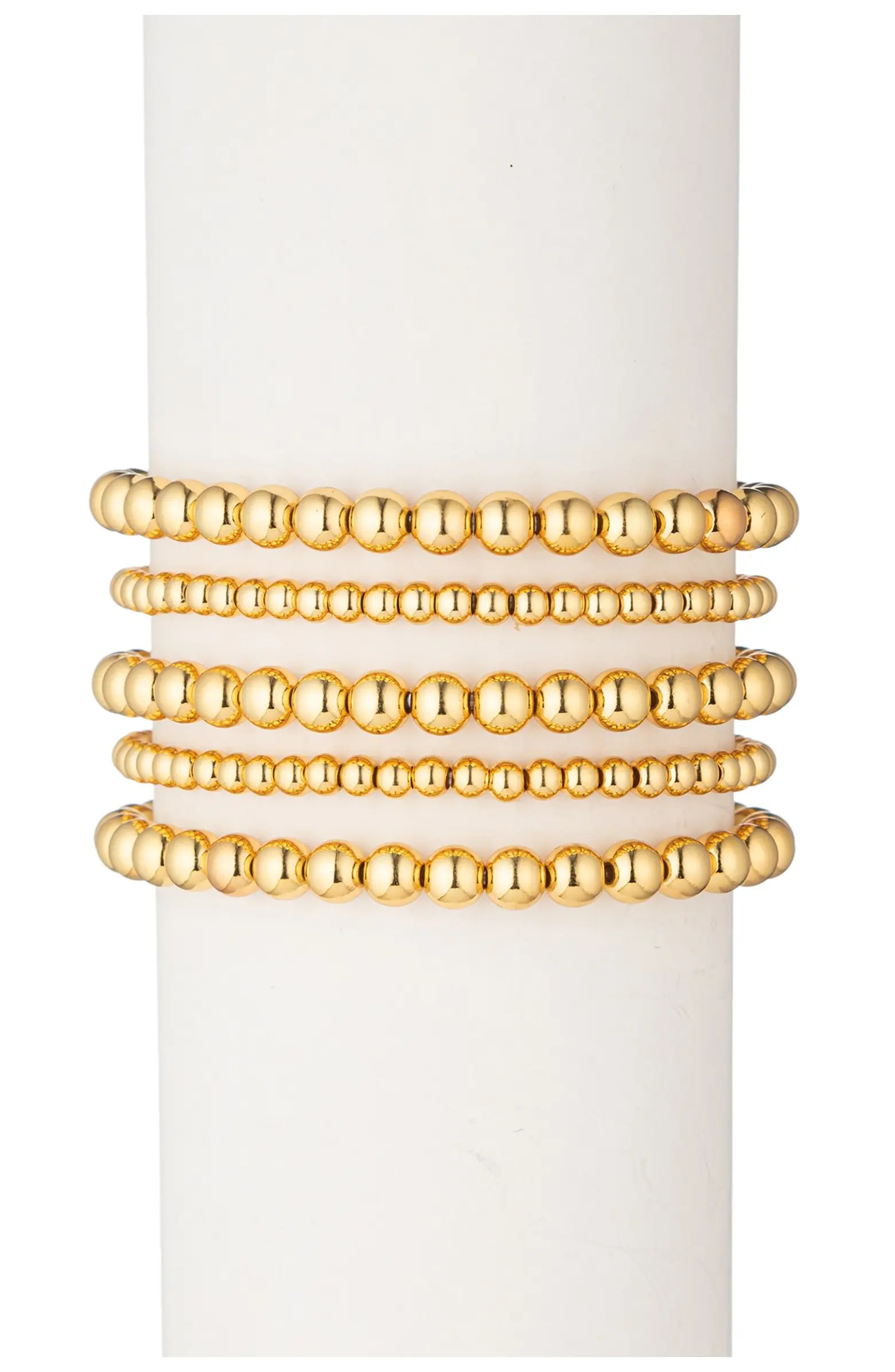 Emma Titanium 6mm & 4mm Stretch Beaded Bracelet - Set of 5 | Nordstrom Rack