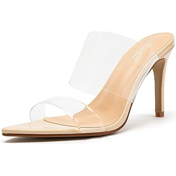 Katliu Women's Clear Pointed Toe Heels Sandals Transparent Strap Stiletto High Heels Slip on Mule... | Amazon (US)