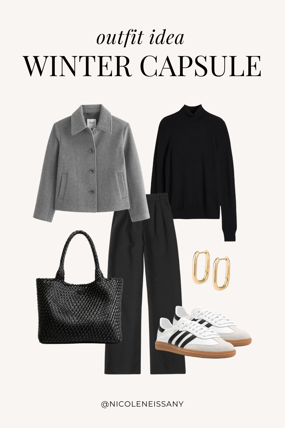 Winter Capsule Wardrobe Outfit Idea | winter capsule outfit, winter outfit, winter outfits, winter style, winter fashion, winter 2024 fashion, winter outfits 2024, winter trends 2024, winter outfit inspo, winter outfit inspiration, winter capsule wardrobe essentials, winter wardrobe essentials, winter closet essentials, winter essentials, winter basics, winter must haves, neutral capsule wardrobe, neutral outfit, neutral fashion, casual outfit, casual date night outfit, elevated casual outfit, brunch outfit, everyday outfit, errands outfit, work outfit, Abercrombie, Amazon Fashion, Revolve, Lulus, Nordstrom, H&M // winter jacket, wool jacket, peacoat, bomber jacket, turtleneck sweater, mock neck sweater, winter sweater, tailored pants, adidas samba decon sneakers, adidas samba sneakers, neutral sneakers, gold square hoop earrings, woven tote bag, woven bag 

 

#LTKFindsUnder50 #LTKItBag #LTKStyleTip #LTKFindsUnder100 #LTKSeasonal #LTKSaleAlert #LTKTravel #LTKParties #LTKShoeCrush #LTKHome