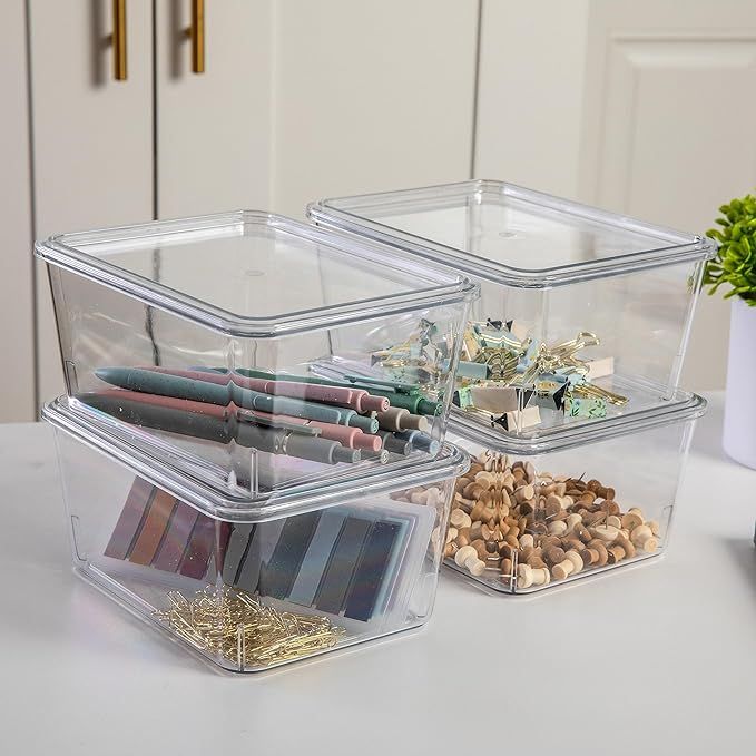 Martha Stewart Brody Plastic Storage Organizer Bins with Transparent Lids for Home Office, Kitche... | Amazon (US)