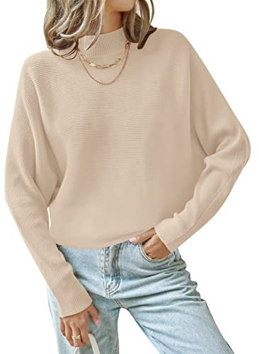 ZESICA Women's Fall 2025 Turtleneck Batwing Long Sleeve Ribbed Knit Casual Soft Pullover Sweater Jumper Top,Apricot,XX-Large | Amazon (US)