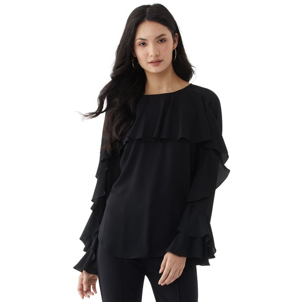 Scoop Women’s Long Sleeve Ruffle Top | Walmart (US)