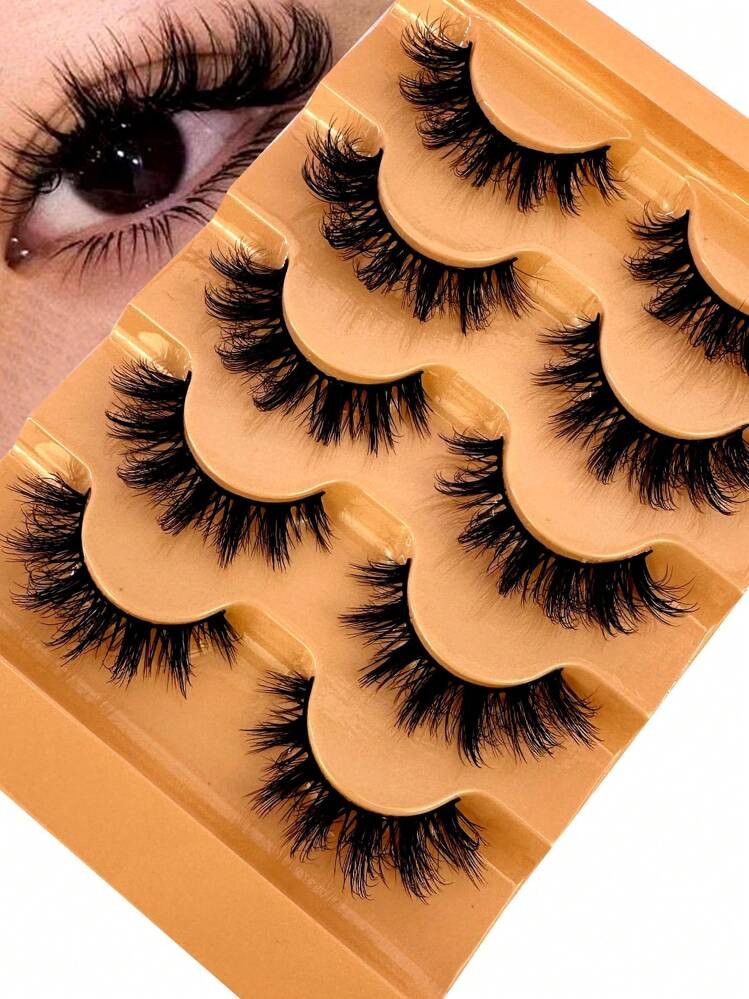 5 Pairs 5d Volume False Eyelashes, Fluffy Russian Big Curling Imitation Mink Hair Eyelashes | SHEIN