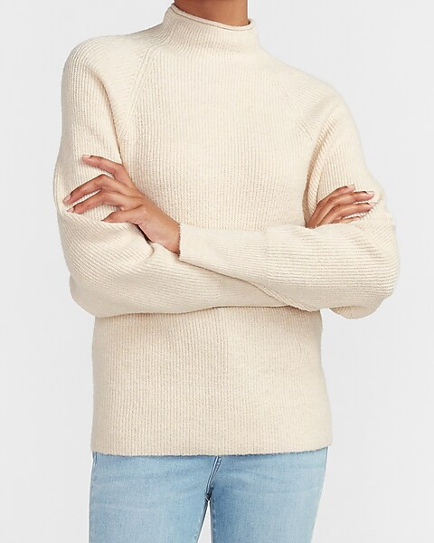 Ribbed Mock Neck Dolman Sleeve Sweater | Express