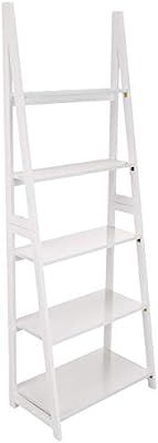 Amazon Basics Modern 5-Tier Ladder Bookshelf Organizer with Solid Rubber Wood Frame, White | Amazon (US)