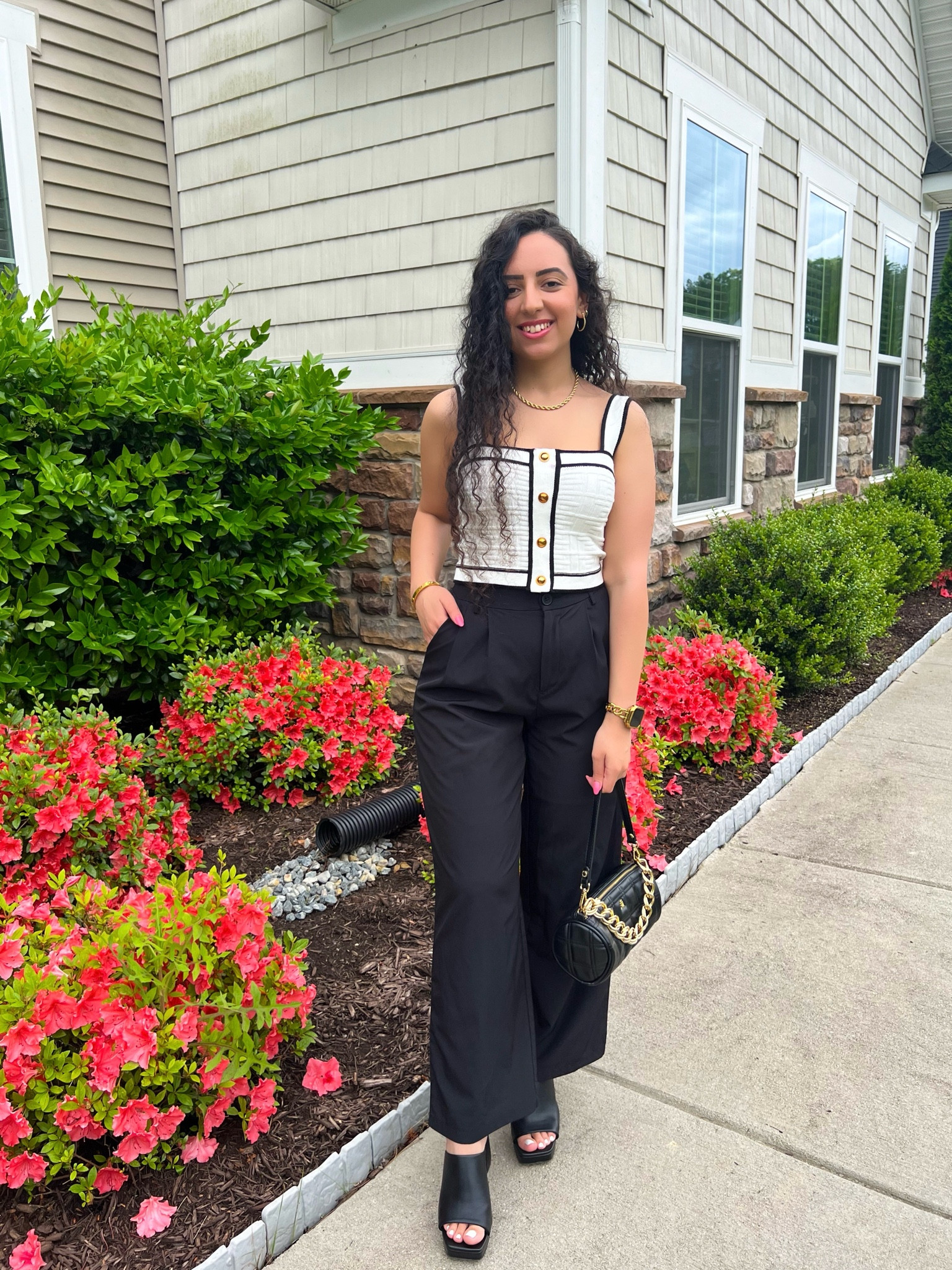 Work outfit 🤍✨
.
Sandals: @tjmaxx 
Bag: @stevemadden 
Top: @sheinofficial @shein_us 
Pants: @sheinofficial @shein_us
.
White top | black pants | black sandals | formal outfit | work outfit | office outfit | gold jewelry | black bag | Steve Madden | Steve Madden bag | shoulder bag | crossbody bag I gold watch band | Amazon finds | Amazon jewelry | Express | Express jewelry | Kate Spade | Kate Spade jewelry | SHEIN | SHEIN US | SHEIN finds | TJMaxx | TJ Maxx | TJ Maxx finds | Black shoes | heel sandals

#LTKStyleTip #LTKWorkwear #LTKFindsUnder50