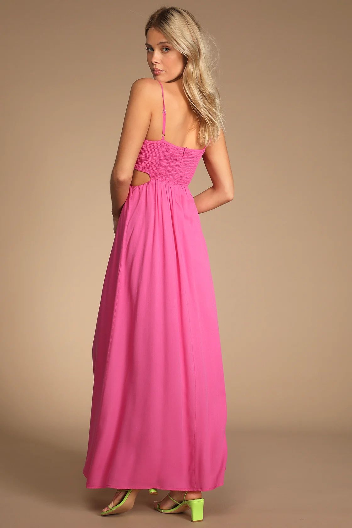 Sweetest Blossoms Bright Pink Smocked Cutout Maxi Dress | Lulus (US)