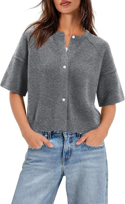 Nirovien Womens Lightweight Cropped Cardigan Short Sleeve Sweaters Fall | Amazon (US)