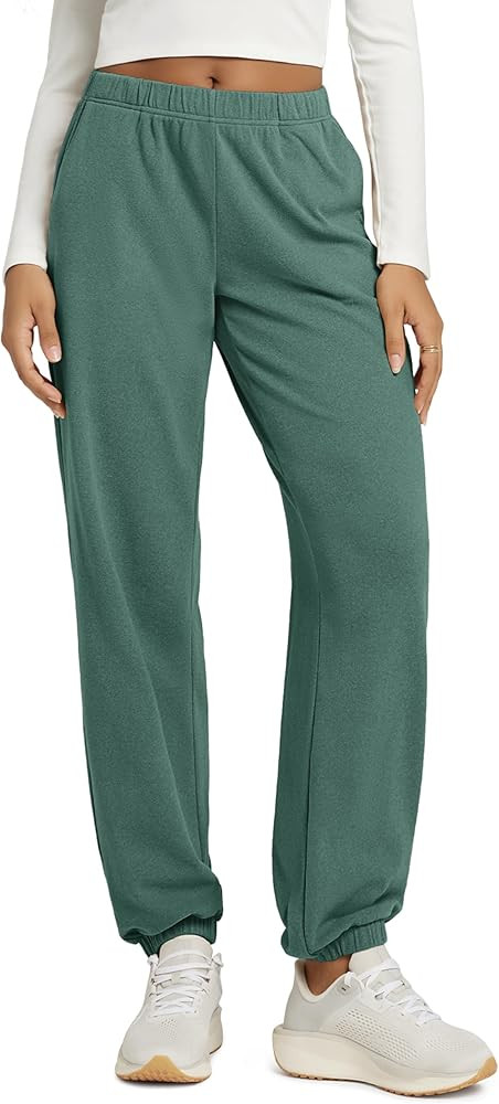 ODODOS Women's Brushed Fleece Jogger Sweatpants – Cozy Warm Adjustable High-Rise Relaxed Lounge... | Amazon (US)