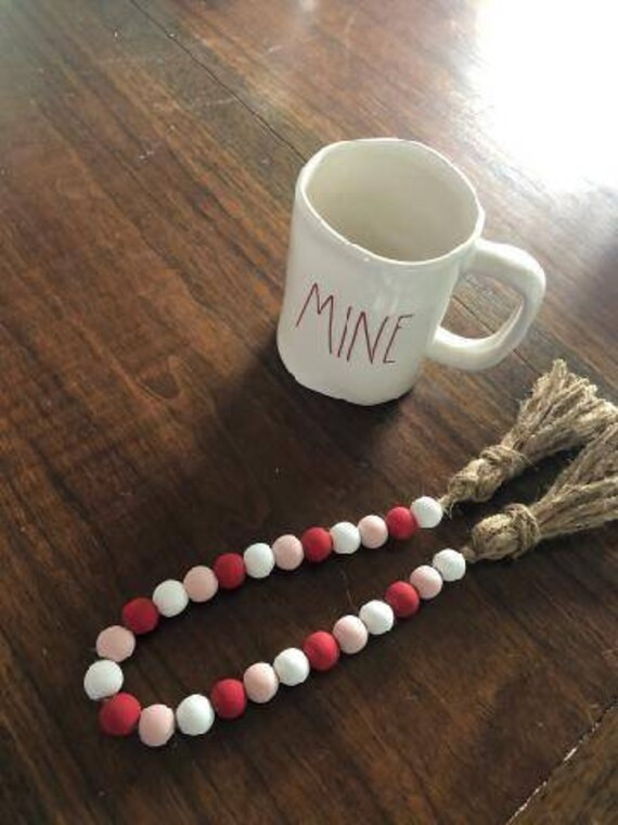 Valentines Day wooden Beaded Garland Rae Runn Decor Tiered Tray | Etsy (US)