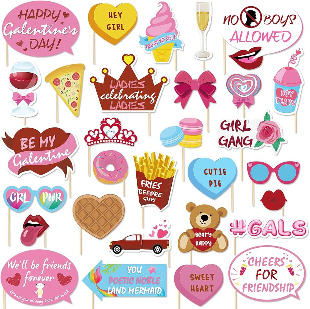 30PCS Galentine's Day Photo Booth Props 2023 Be My Galentine Valentine's Ideas Supplies Girls Gat... | Amazon (US)