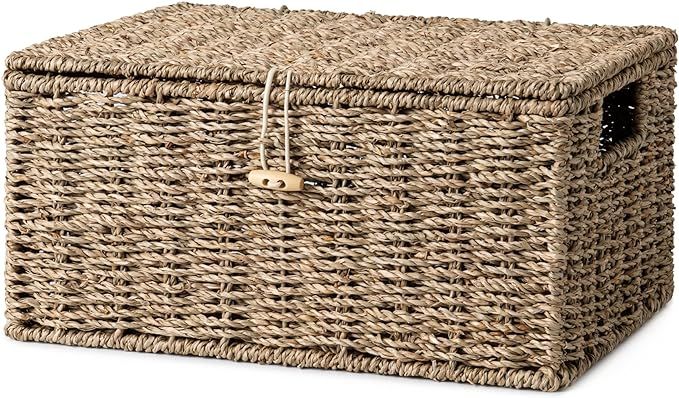 StorageWorks Seagrass Wicker Baskets for Organizing, Medium Wicker Basket with Lid, Decorative Ba... | Amazon (US)
