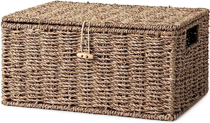 StorageWorks Seagrass Wicker Baskets for Organizing, Medium Wicker Basket with Lid, Decorative Ba... | Amazon (US)