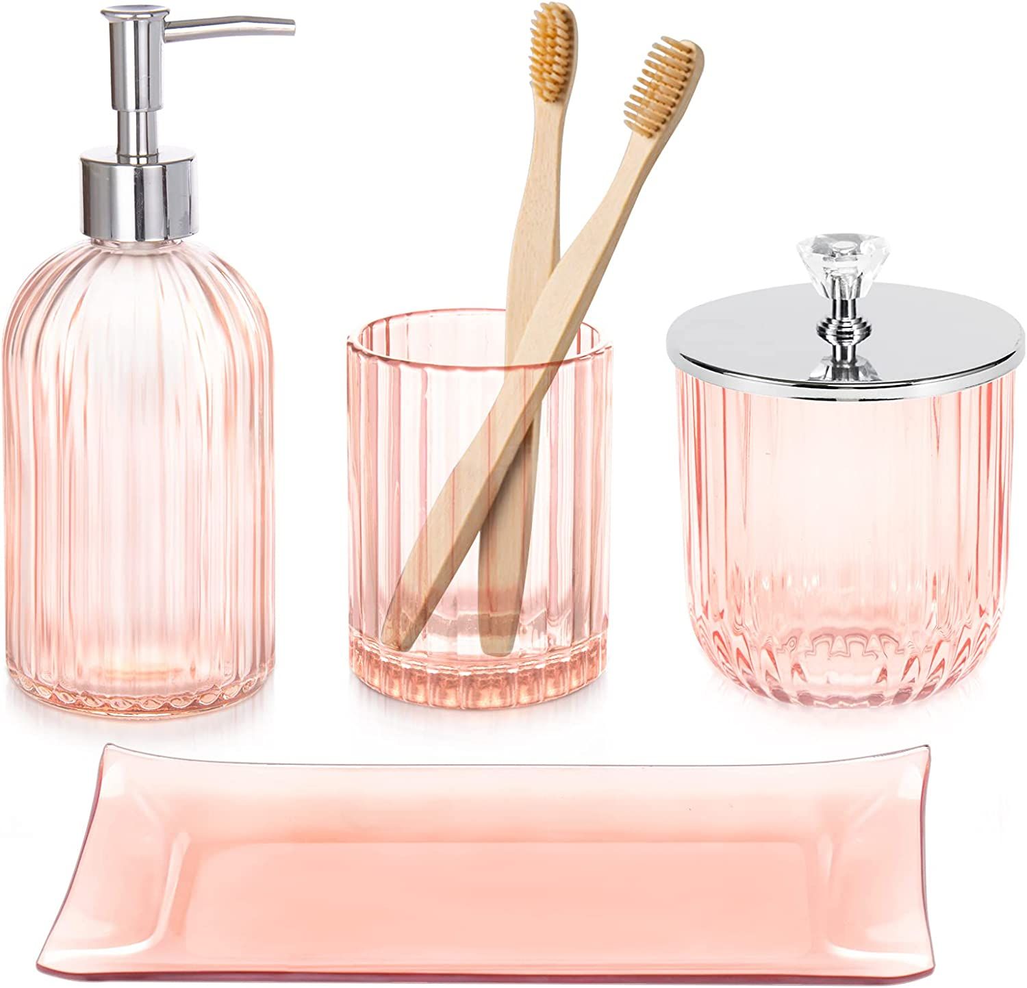 Bathroom Accessories Set, 4 Pcs Glass Bathroom Accessories Sets Complete w/ Lotion Soap Dispenser... | Amazon (US)