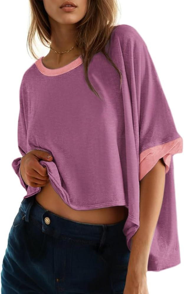 Dokotoo Summer Shirts 2025 Womens Solid T Shirts for Women Loose Oversized Tops Basic Tee | Amazon (US)