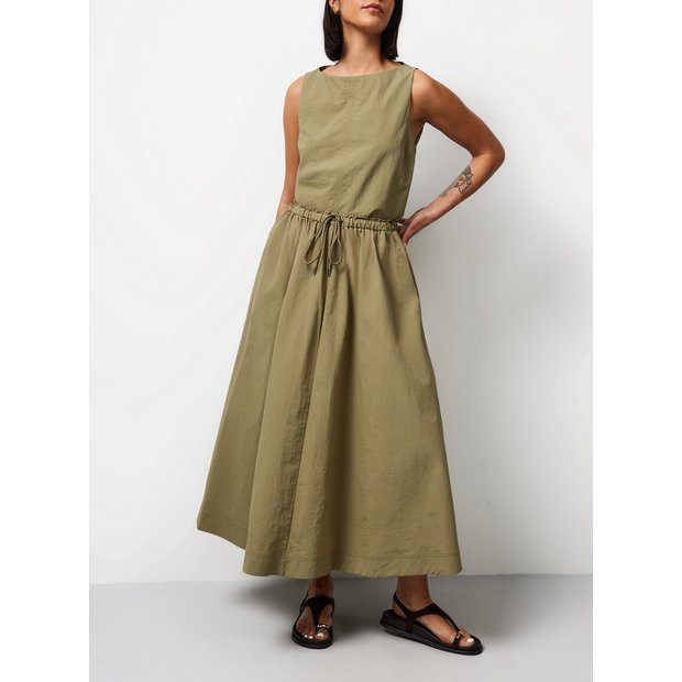 Khaki Techno Midaxi Full Skirt 22 | Tu Clothing
