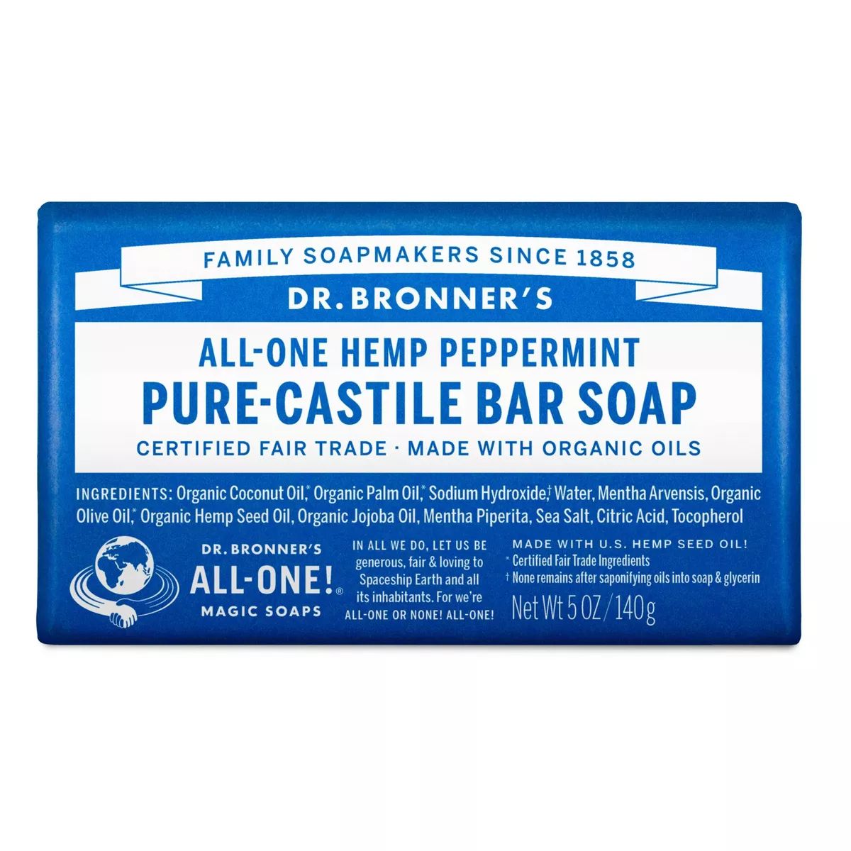 Dr. Bronner's All-One Hemp Peppermint Pure-Castile Bar Soap - 5oz | Target