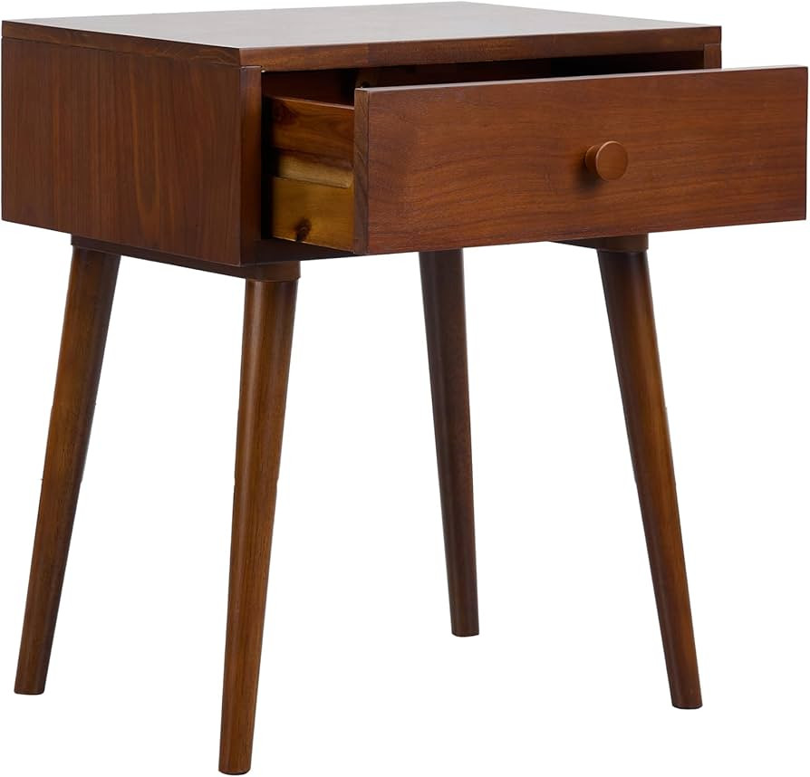 NTC Lux Solid Wood Nightstand with Drawer, Mid Century Modern Side Table Bedroom, Bedside Furnitu... | Amazon (US)