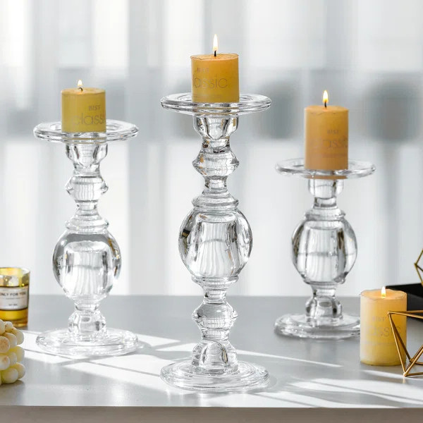 3 Piece Glass Tabletop Candlesticks Set | Wayfair North America