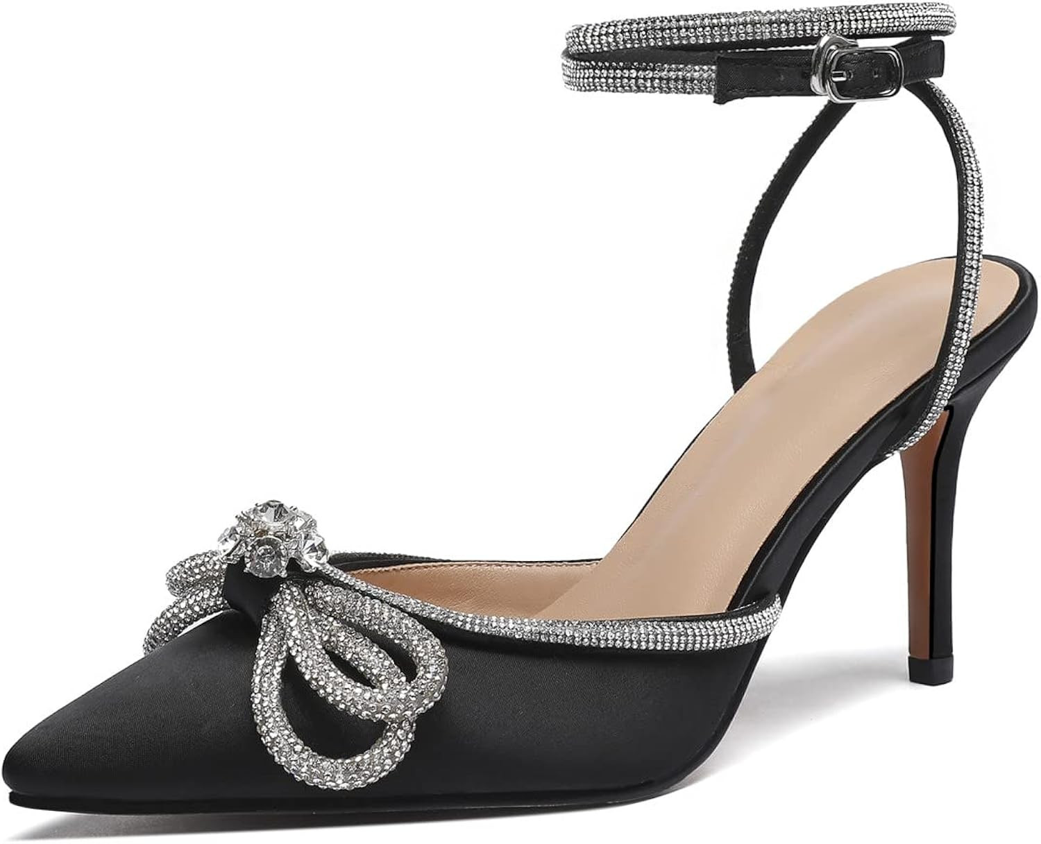 Vertundy Women's Lace up High Heeled Sandals Ankle Buckle Strap Rhinestone Bowknot Stilettos Sati... | Amazon (US)