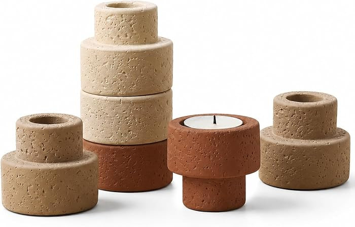 Set of 6 Concrete Candle Holders - Reversible Faux Travertine for 7/8" Taper & 1.5" Tealights, St... | Amazon (US)