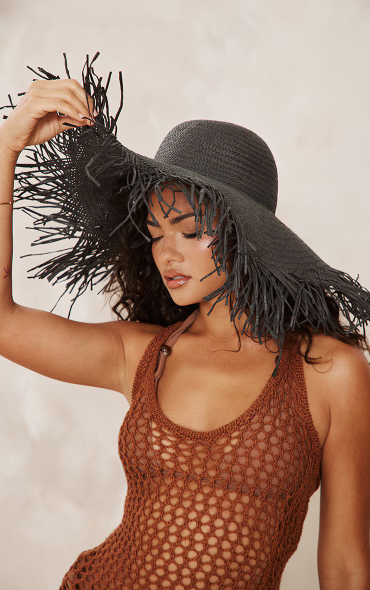 Black Frayed Sun Hat | PrettyLittleThing UK