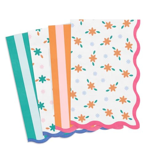 Amazon.com: xo, Fetti Italian Summer Wavy Floral Stripe Napkins - 3-ply, 24 pcs | Bachelorette Pa... | Amazon (US)