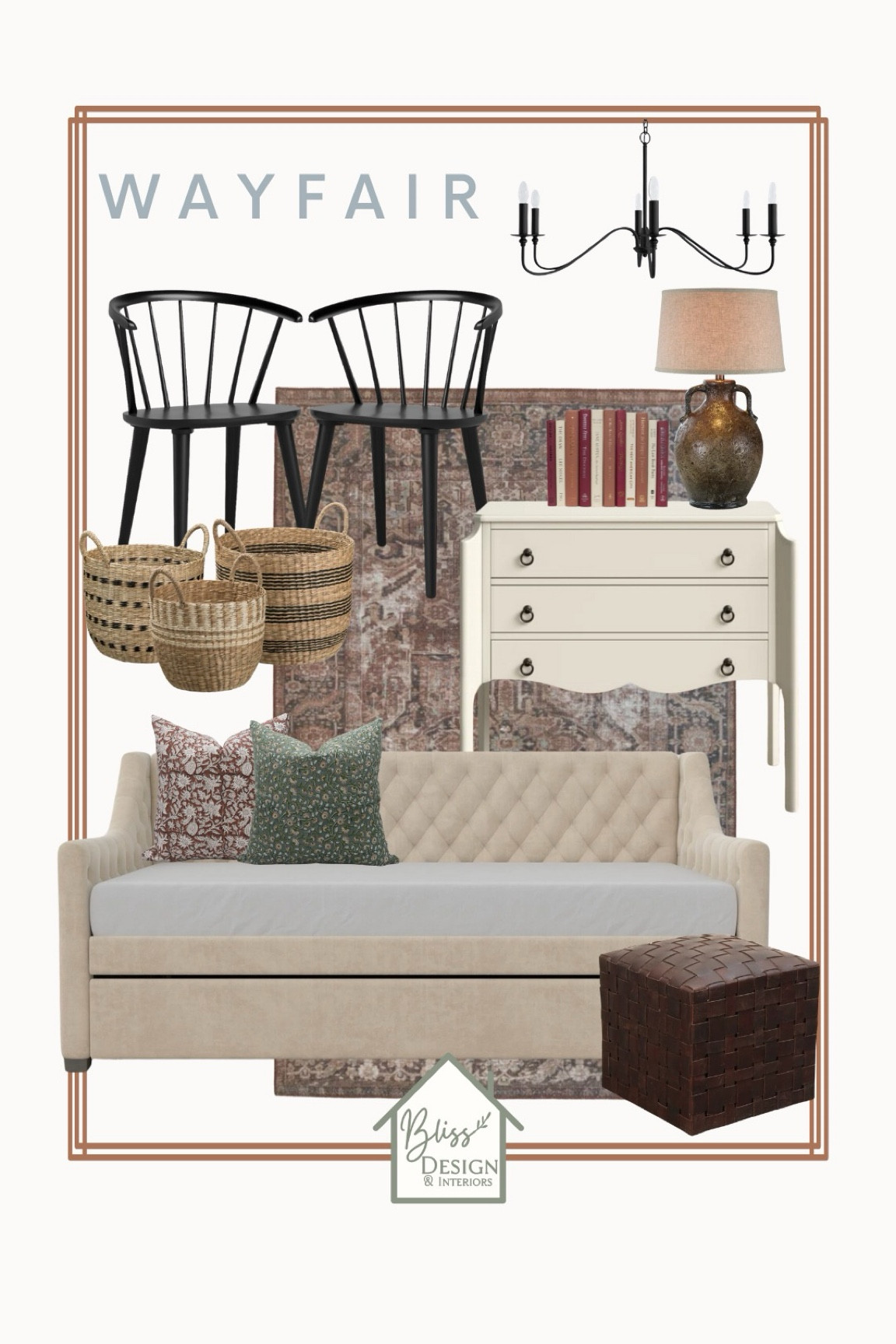 Transform your space into a cozy haven 🌟 with our chic picks from Wayfair! Featuring a stylish daybed, sleek dresser, versatile ottoman, plush pillows, elegant lamps, comfy chairs, a handy basket, and a stunning chandelier 💡✨. Perfect for creating your dream retreat! 🏡💖

#LTKStyleTip #LTKHome